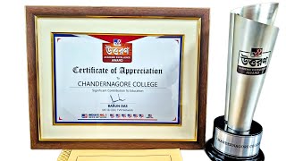 ACADEMIC EXCELLENCE AWARD from TV 9 BANGLA to CHANDERNAGORE COLLEGE [upl. by Viccora65]