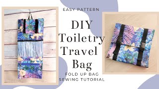 DIY Toiletry Travel Bag  How to sew fold up makeup pouch [upl. by Devaney970]