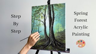 Acrylic Painting Spring Forest Landscape [upl. by Ainaled]