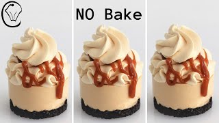 Mini Caramel Cheesecakes Stabilized Whipped Cream NO Bake Make Ahead So Delicious [upl. by Attolrahc]