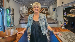 Solo Female Van Life at age 70 Tour of INCREDIBLE DIY Ford Transit Stealth Camper Conversion [upl. by Atik472]