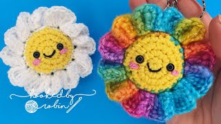 Crochet Amigurumi Flower Keychain NO SEWING REQUIRED [upl. by Alleuqram135]