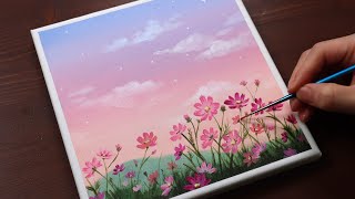 Cosmos Flowers  Landscape  Easy acrylic painting for beginners  PaintingTutorial  Painting ASMR [upl. by Faulkner]