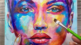 How To Use Abstract Colours  PAINTING  Acrylic on Canvas  PORTRAIT [upl. by Dickerson165]