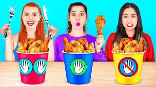 NO HANDS VS ONE HAND VS TWO HANDS Funny FOOD Situations 100 Layers of Food by 123 GO CHALLENGE [upl. by Nonna]