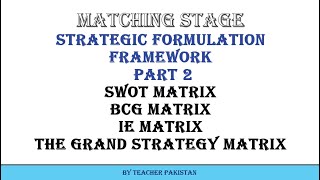 SWOT matrix BCG IE and Grand Strategy Matrix Matching Stage Strategy Formulation Framework [upl. by Dlorad]