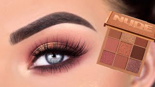 Huda Beauty Nude MEDIUM Obsessions Eyeshadow Palette  Eye Makeup Tutorial [upl. by Minsat]