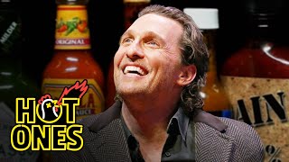 Matthew McConaughey Grunts it Out While Eating Spicy Wings  Hot Ones [upl. by Ailene]