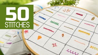 50 Hand Embroidery Stitches Beginners Tutorials by HandiWorks [upl. by Whang]