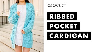 Simple Long Ribbed Cardigan with Pockets Chunky Fall Sweater DIY Tutorial  Free Pattern [upl. by Ahsilaf]