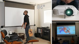 My DIY Epson Home Cinema Projector Setup Tour 2023  How To Transform Your Living Room Home Theater [upl. by Garretson]