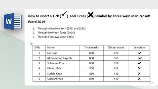 how to insert tick symbol and cross symbol in Microsoft word by three ways [upl. by Duval191]