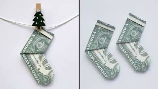 MONEY CHRISTMAS SOCKS  Simple Dollar Origami  Tutorial DIY by NProkuda [upl. by Kellyn]